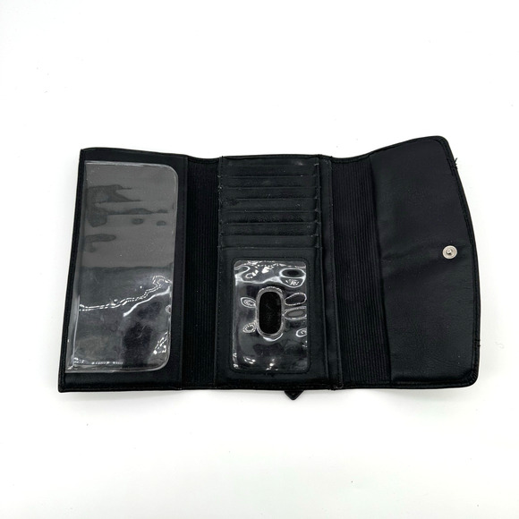 FOSSIL Wallet Black Pebbled Leather Tri-fold Snap Flap Organizer EUC - Picture 7 of 10